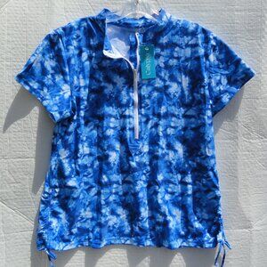 Modli Calypsa Plus Half Zip Adele Swim Top Navy Wave Blue White Women's Size 2X